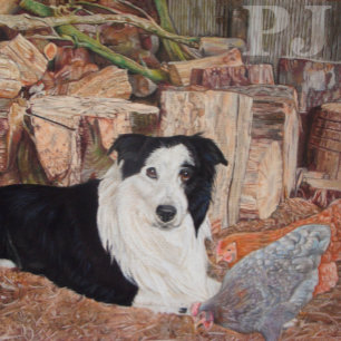 Schwarzweiss-Border-Colliehund mit Hühnern Puzzle
