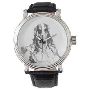 Schwarzweiss-Borzoi-Porträt-Uhr Armbanduhr