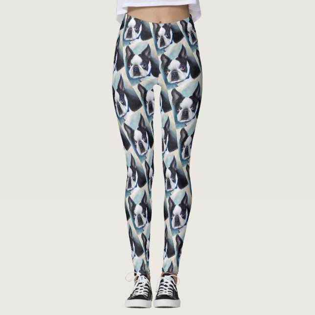SCHWARZWEISS-BOSTON TERRIER LEGGINGS (Vorderseite)