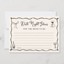 Schwarzweiß-Brautparty Date Night Ideas Card Einladung