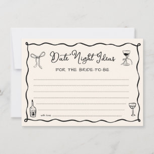 Schwarzweiß-Brautparty Date Night Ideas Card Einladung
