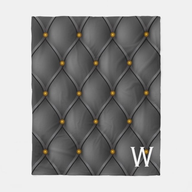 Schwarzweiß-Button-Tucks drucken Monogramm Fleecedecke (Vorderseite)