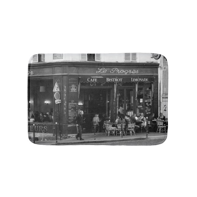 Schwarzweiss-Café in Montmartre, Paris Badematte (Vorderseite)