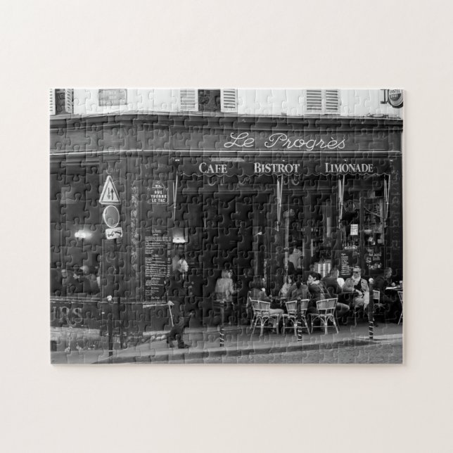 Schwarzweiss-Café in Montmartre, Paris Puzzle (Horizontal)