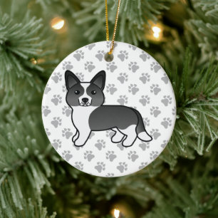 Schwarzweiß Cardigan Welsh Corgi Cartoon-Hund Keramik Ornament