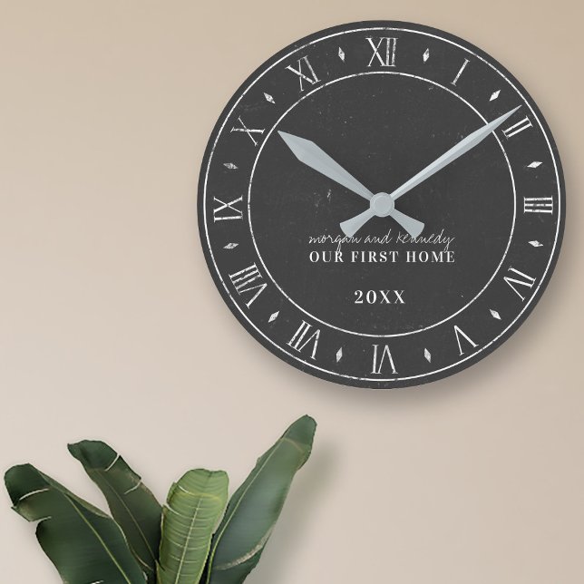 Schwarzweiß-Chalkboard-Stil der ersten Zuhause Runde Wanduhr (Available is other styles (check stock))