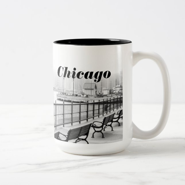 Schwarzweiss-Chicago-Foto-Tasse Zweifarbige Tasse (Rechts)