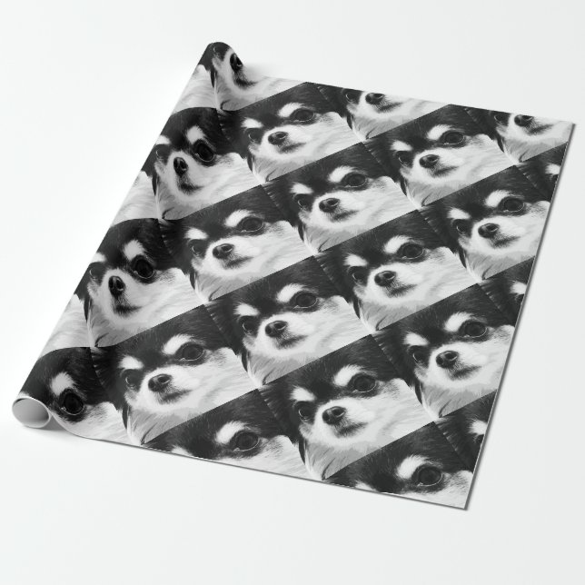 Schwarzweiss-Chihuahua Geschenkpapier (Ungerollt)