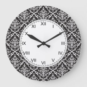 Schwarzweiss-Damast-Muster Große Wanduhr