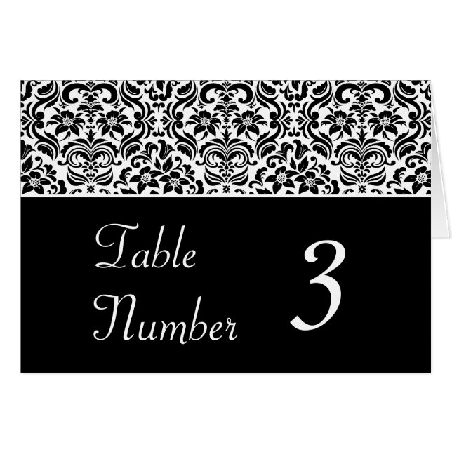 Schwarzweiss-Damast-Wedding Tischnummer-Karten (Vorderseite (Horizontal))