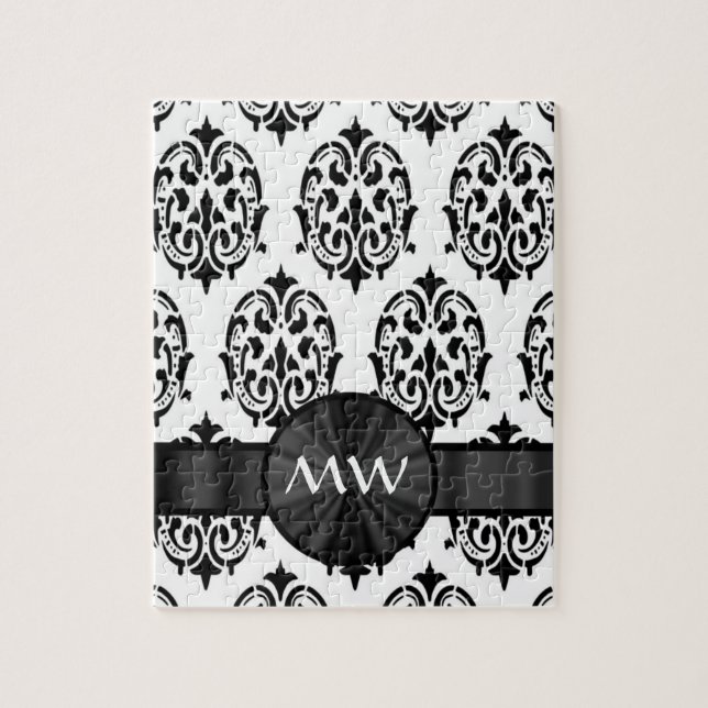 Schwarzweiss-Damastmuster Puzzle (Vertikal)