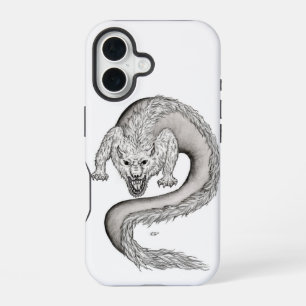 Schwarzweiß-Design Wolfdrachen iPhone 16 Hülle