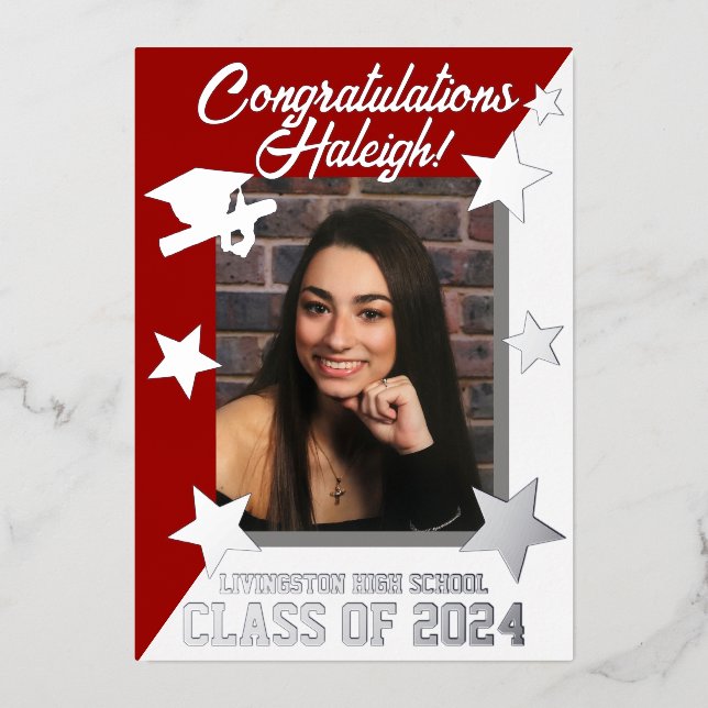 Schwarzweiß, Diagonal-Abschluss Silber Folieneinladung (Vorderseite)