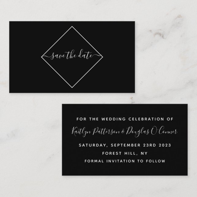 Schwarzweiß-Diamant-Save the Date Visitenkarte (Vorne/Hinten)