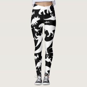 Schwarzweiss-Dinosaurier-Muster Leggings