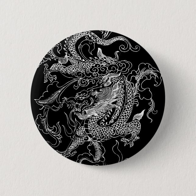 Schwarzweiß-Drache Button (Vorderseite)