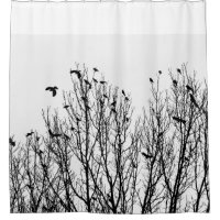 Schwarzweiss-Duschvorhang, Vogel, Baum-Foto