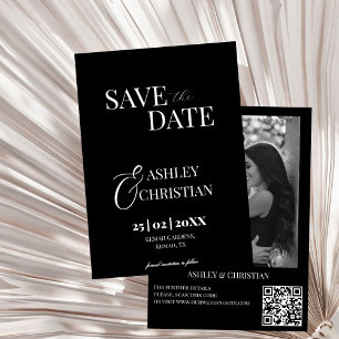 Schwarzweiß, einfache, elegante Fotovorlage Save The Date