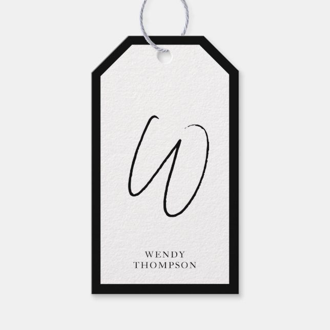 Schwarzweiß Einfache Minimalistische Monogramm Geschenkanhänger (Vorderseite)