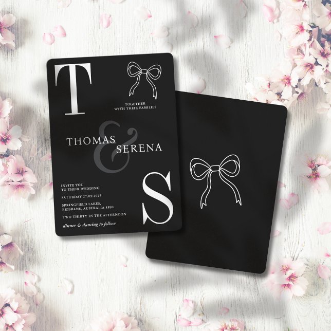 Schwarzweiß, einfarbig, elegant, Moderner Bow Einladung (Von Creator hochgeladen)