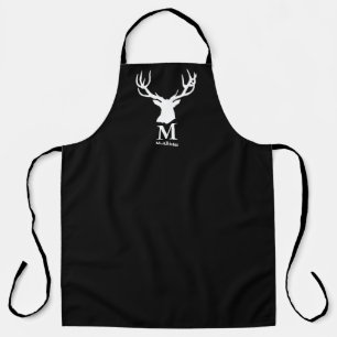 Schwarzweiß-Elch-Hirsch-Bock-Monogramm-Familiennam Schürze