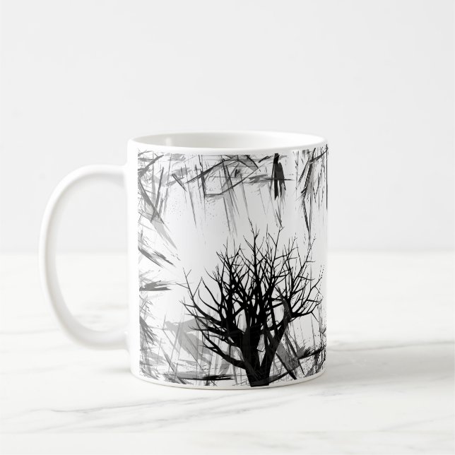 Schwarzweiss-Fantasie-Baum- des WaldesSilhouette Kaffeetasse (Links)
