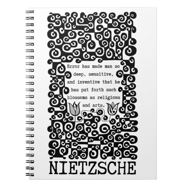 Schwarzweiß-FEHLER-Zitat von Nietzsche Notizblock (Vorderseite)