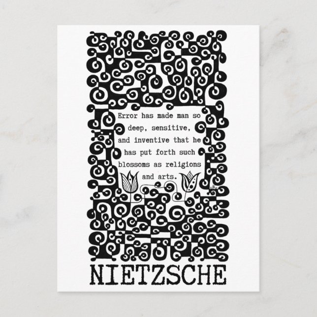 Schwarzweiß-FEHLER-Zitat von Nietzsche Postkarte (Vorderseite)