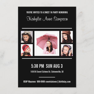 Schwarzweiss-Foto-Bonbon 16 Geburtstags-Party Einladung