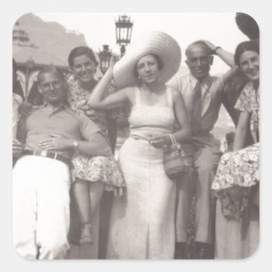 Schwarzweiss-Foto des Vintagen Reiseplakats Quadratischer Aufkleber