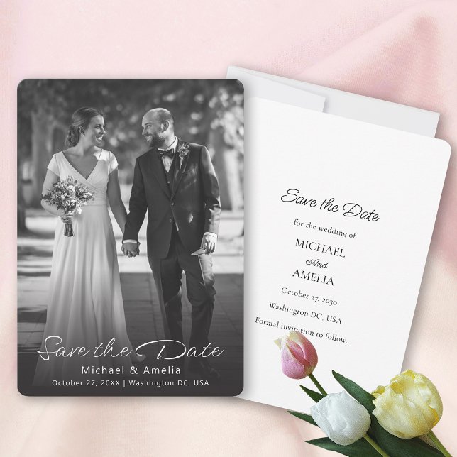 Schwarzweiß-Foto-Hochzeit speichern Sie die Datums (Black & White Photo  Save The Date Card)