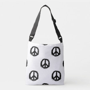 Schwarzweiß-Friedenssymbol-Design Kreuztasche Tragetaschen Mit Langen Trägern