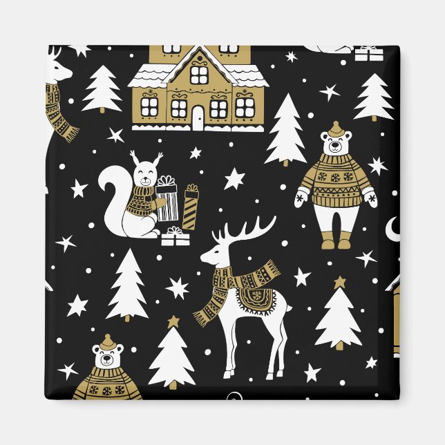 Schwarzweiß Frohe Weihnachtsschneeflocken Set Magnet (Vorne)