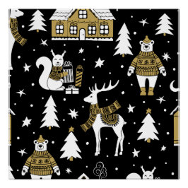 Schwarzweiß Frohe Weihnachtsschneeflocken Set Poster