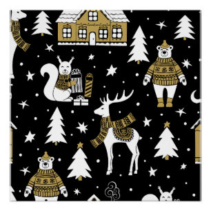 Schwarzweiß Frohe Weihnachtsschneeflocken Set Poster