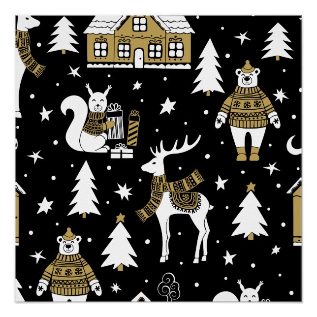 Schwarzweiß Frohe Weihnachtsschneeflocken Set Poster (Vorderseite)