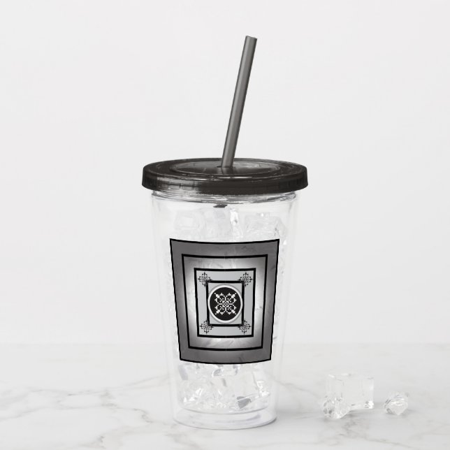 Schwarzweiß-Fünf-Suns-Design Acryltrinkbecher (Rückseite Ice)