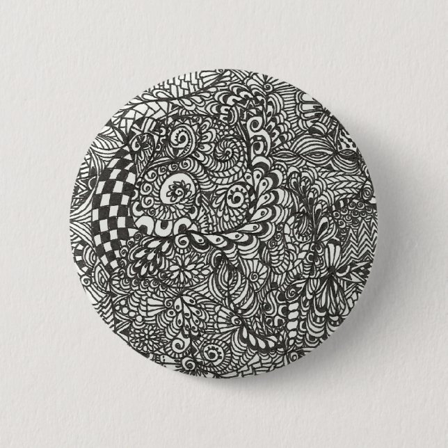 Schwarzweiss-Gekritzel-Knopf Button (Vorderseite)
