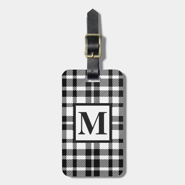Schwarzweiss-Gingham-Muster Gepäckanhänger (Vorderseite vertikal)