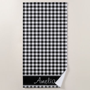 Schwarzweiss-Gingham-Muster personalisiert Strandtuch