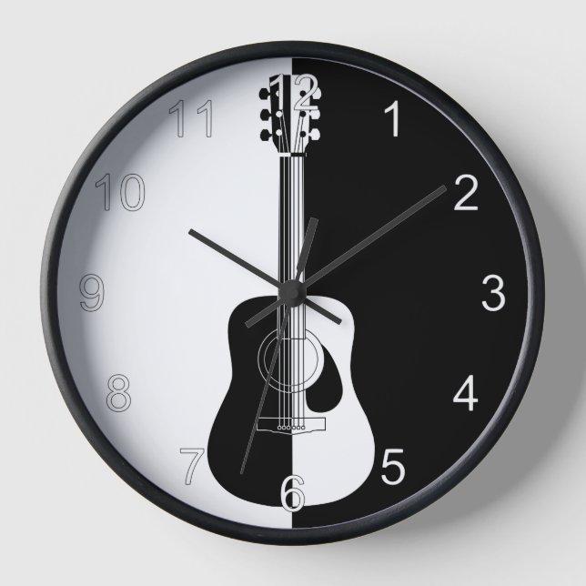 Schwarzweiss-Gitarre des modernen Designers Wanduhr (Vorderseite)