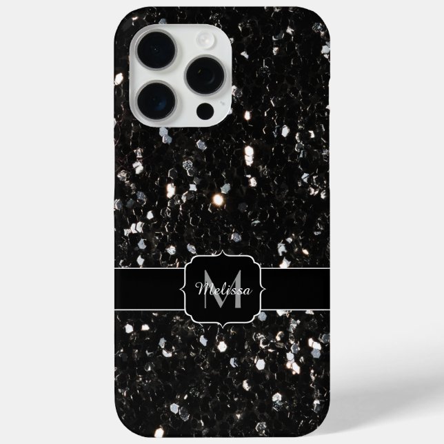 Schwarzweiß glänzende Glitzer Glitzern Monogram Case-Mate iPhone Hülle (Rückseite)