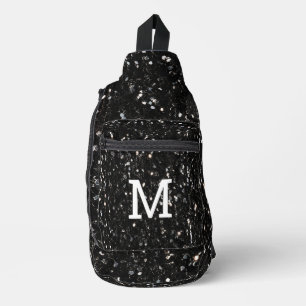 Schwarzweiß glänzende Glitzer Glitzern Monogram Crossbody Bag