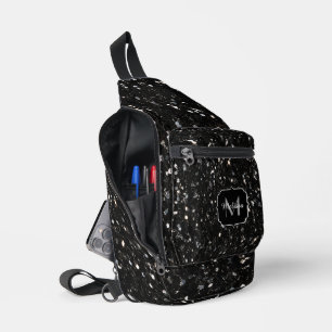 Schwarzweiß glänzende Glitzer Glitzern Monogram Crossbody Bag