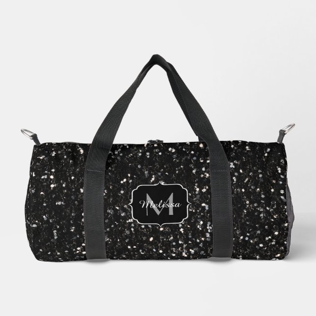 Schwarzweiß glänzende Glitzer Glitzern Monogram Duffle Bag (Vorderseite)