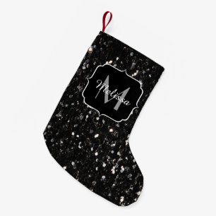 Schwarzweiß glänzende Glitzer Glitzern Monogram Kleiner Weihnachtsstrumpf