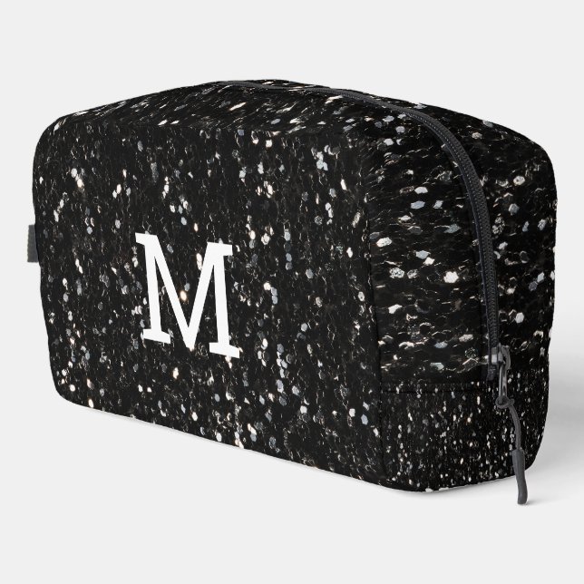 Schwarzweiß glänzende Glitzer Glitzern Monogram Waschbeutel (Rechte Ecke)