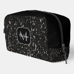 Schwarzweiß glänzende Glitzer Glitzern Monogram Waschbeutel
