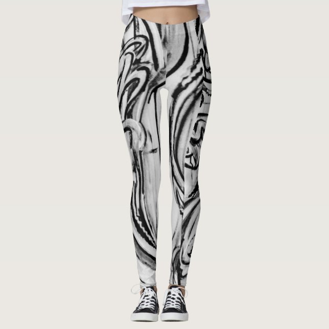 Schwarzweiss-Graffiti-Leggings Leggings (Vorderseite)