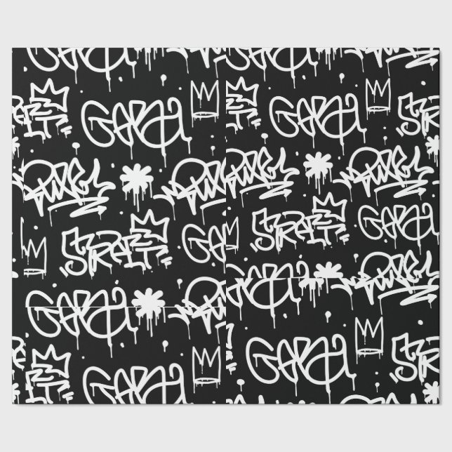 Schwarzweiss-Graffitimuster Geschenkpapier (Saum)